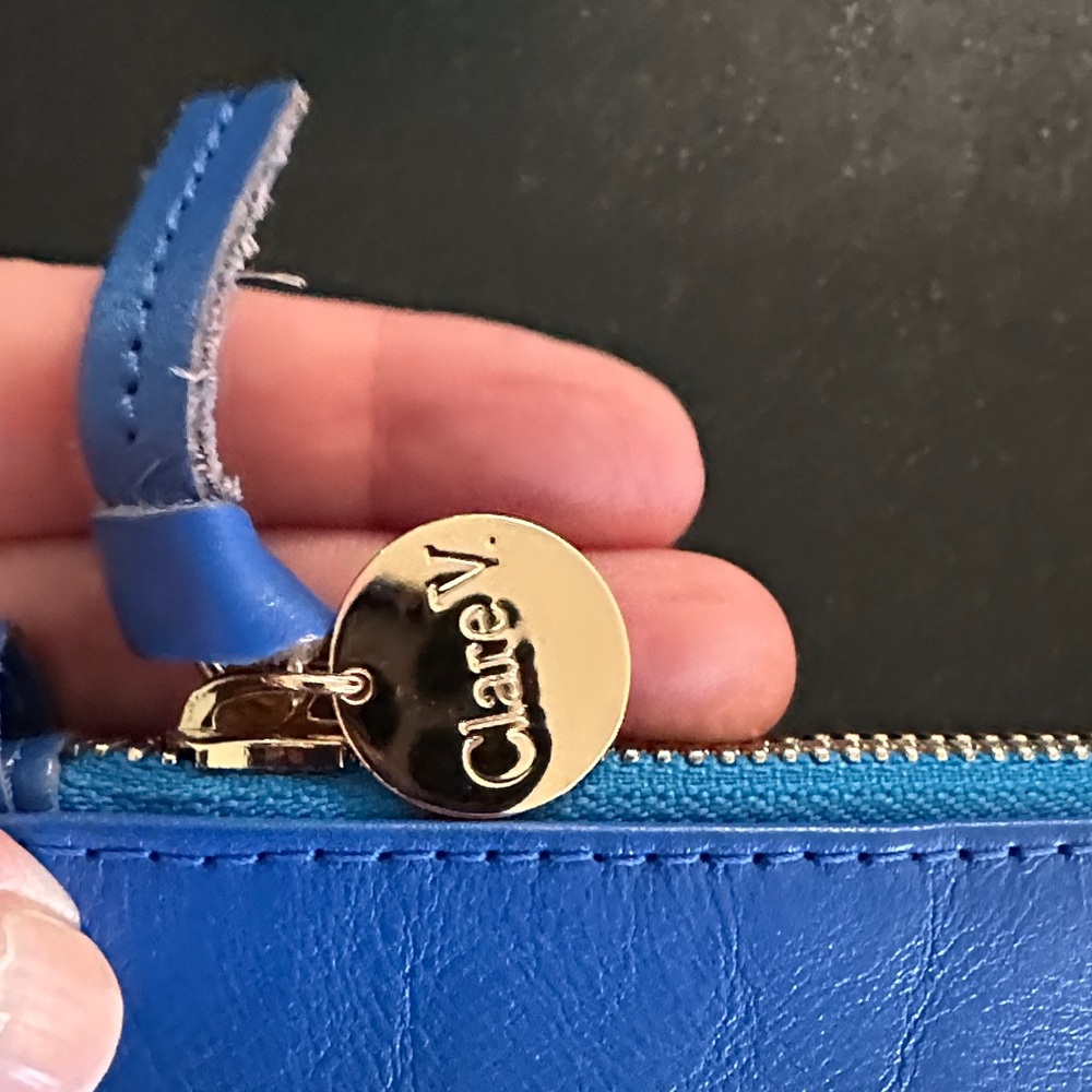 Clare V. Blue Leather Zip Flat Clutch - Picture 4 of 6